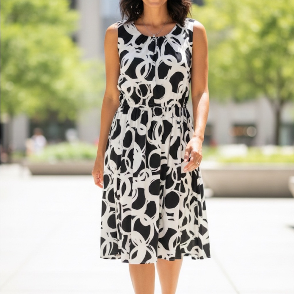 Alfani Black and White Abstract Midi Dress